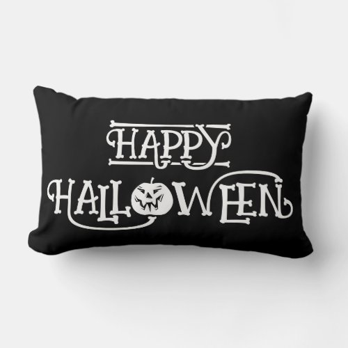 Black and White Happy Halloween Lumbar Pillow