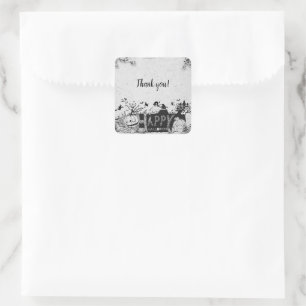 Black and White Happy Halloween Party Square Sticker