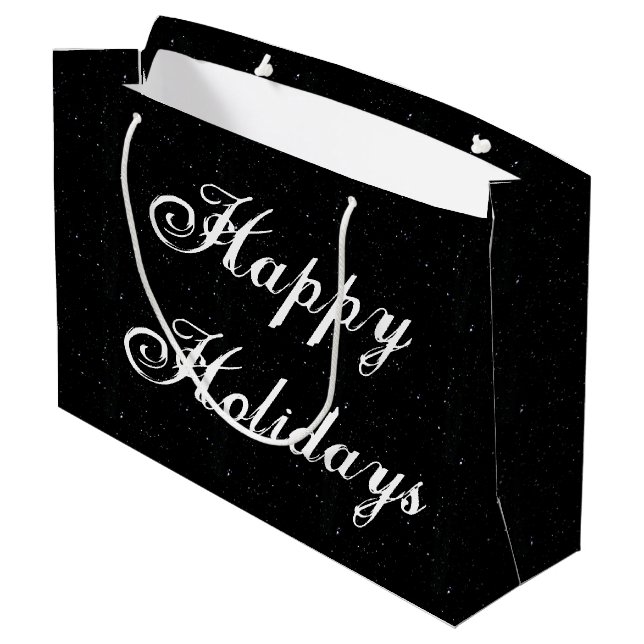 Black and White Happy Holidays Large Gift Bag (Back Angled)