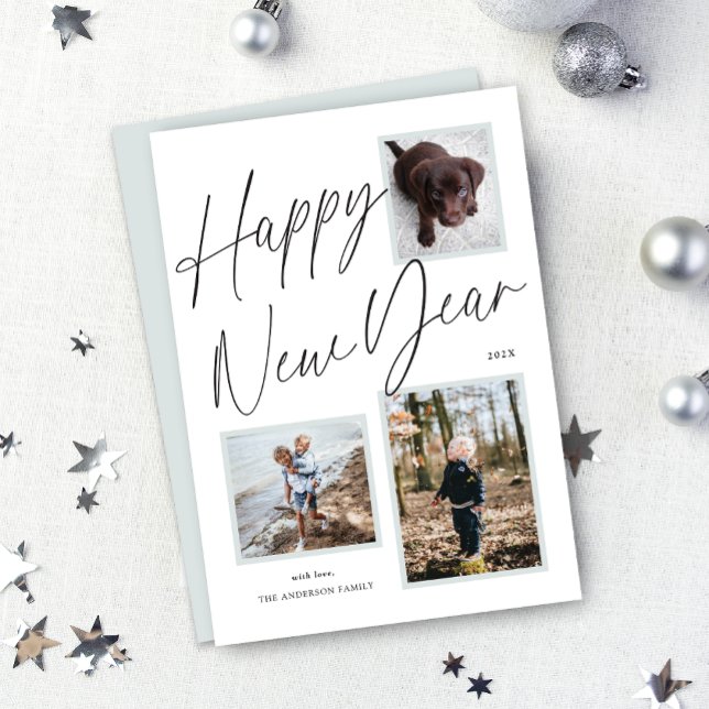 Black and White Happy New Year Script Photo Holiday Card (Black and White Happy New Year Script Photo Holiday Card)