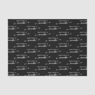 Black and White Happy Sweet 16 Cute Bow Name Tissue Paper