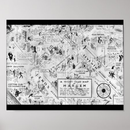 Black And White Harlem Night Clubs Map Poster