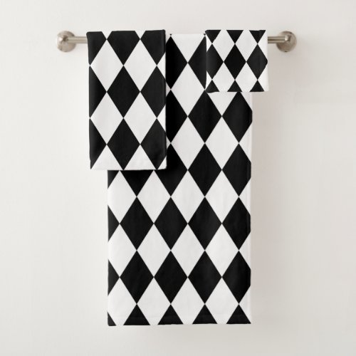 Black and White Harlequin Bath Towel Set