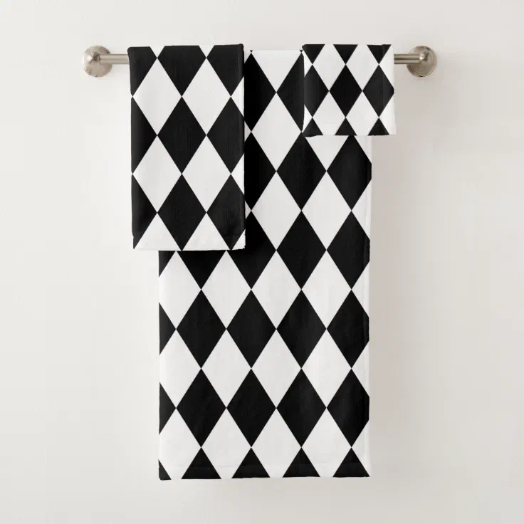Black and White Harlequin Bath Towel Set Zazzle