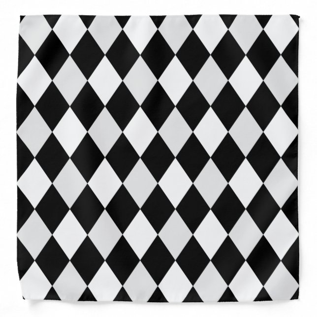 Black and White Harlequin Diamond Pattern Bandana (Front)
