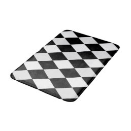 Black and White Harlequin Diamond Pattern Bath Mat