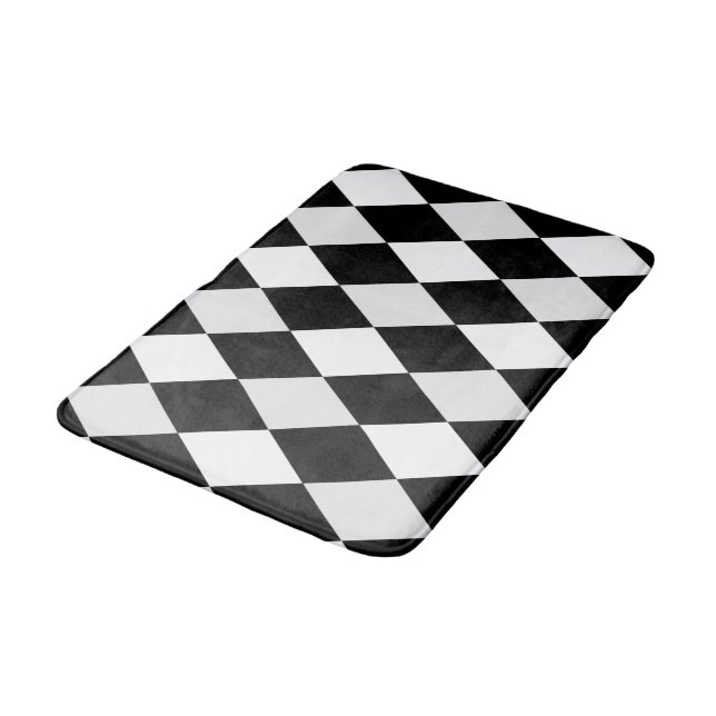 Black and White Harlequin Diamond Pattern Bath Mat (Angled)