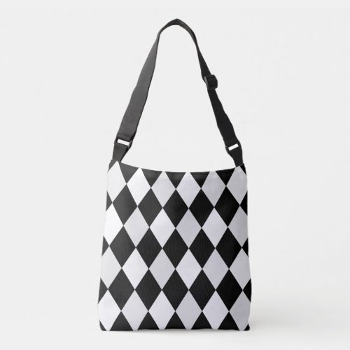 Black and White Harlequin Diamond Pattern Crossbody Bag