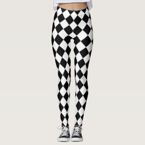 Black and White Harlequin Diamond Pattern Leggings