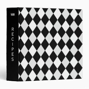 Black and White Harlequin Diamond Pattern Recipe 3 Ring Binder