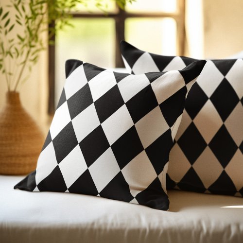 Black and White Harlequin Diamond Pattern Throw Pillow