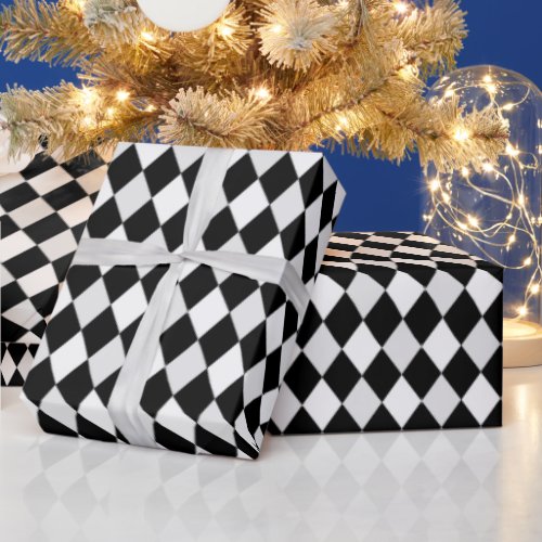 Black and White Harlequin Diamond Pattern Wrapping Paper