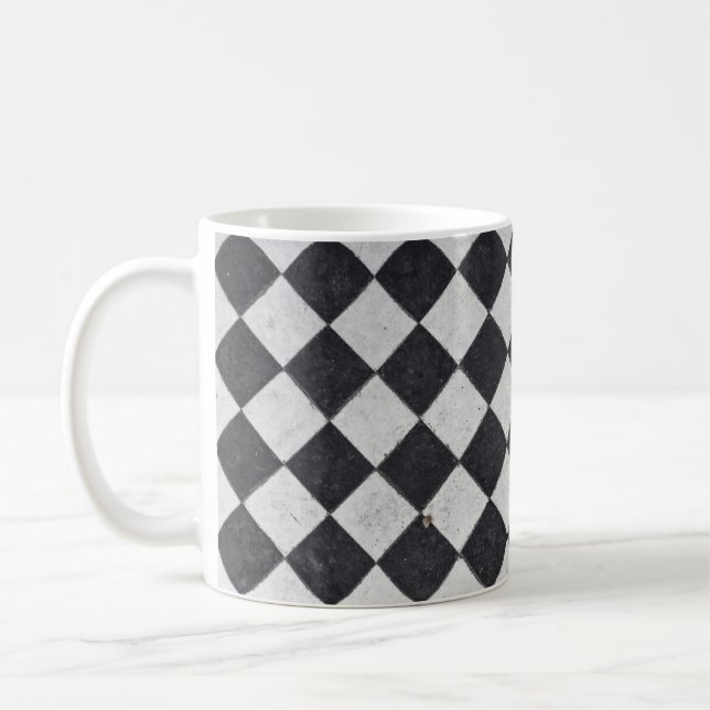 Black and white harlequin graphic coffee mug (Left)