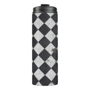 Black and white harlequin graphic thermal tumbler