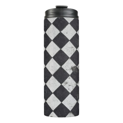 Black and white harlequin graphic thermal tumbler