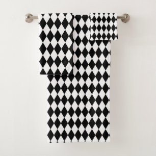 Black and White Harlequin Pattern Bath Towel Set