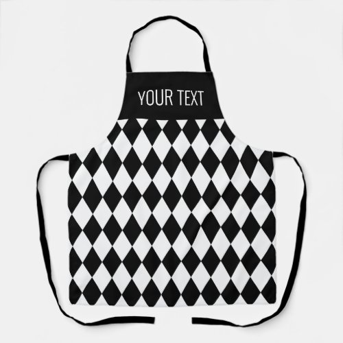 Black and white harlequin pattern custom kitchen apron