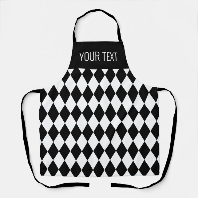 Black and white harlequin pattern custom kitchen apron (Front)