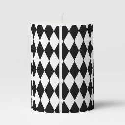 Black and White Harlequin Pattern Pillar Candle | Zazzle