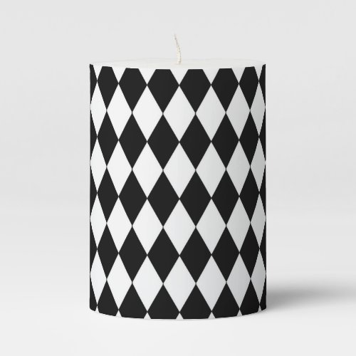 Black and White Harlequin Pattern Pillar Candle