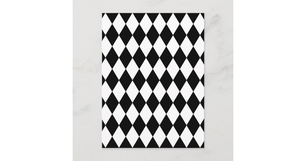 Black and White Harlequin Pattern Postcard | Zazzle