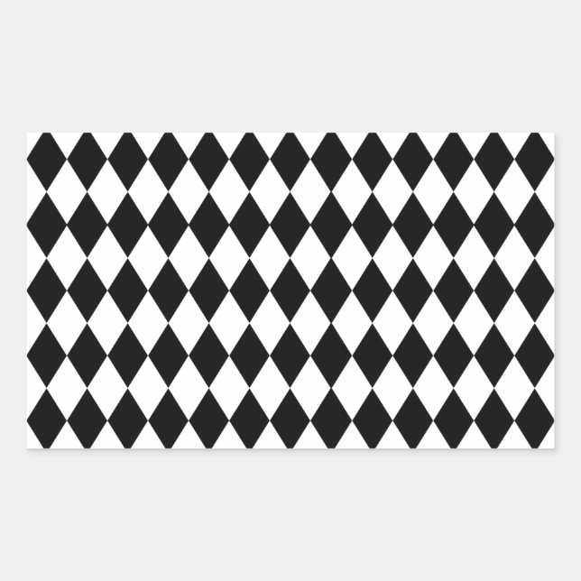 Black and White Harlequin Pattern Rectangular Sticker (Front)