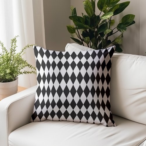 Black and White Harlequin Pattern Throw Pillow