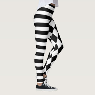 Black and White Harlequin Striped and Jester Leggings