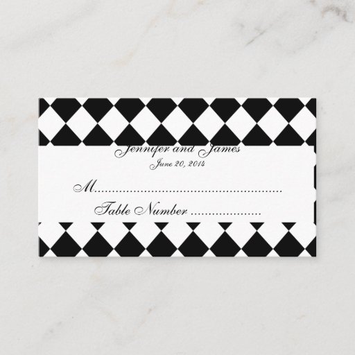 Customizable Black and White Harlequin Wedding Place Card Business Card Templates