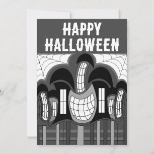 Black and White Haunted House Halloween Party Invitation