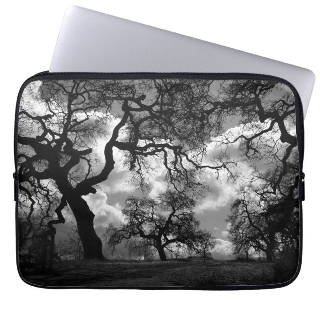 Black and White Haunted Trees Laptop Sleeve (Front)