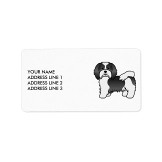 Black And White Havanese Cartoon Dog &amp; Custom Text Label