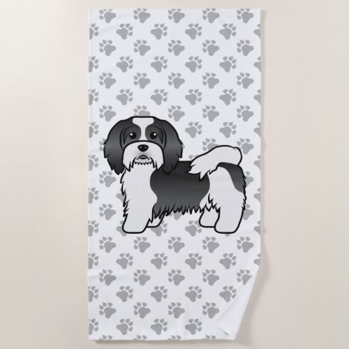 Black And White Havanese Cute Cartoon Dog Beach Towel