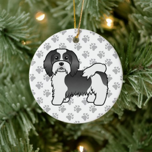 Black And White Havanese Cute Cartoon Dog Ceramic Ornament