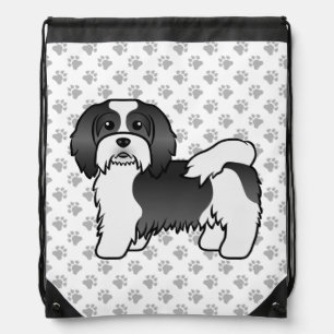 Black And White Havanese Cute Cartoon Dog Drawstring Bag