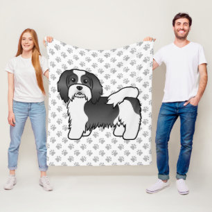 Black And White Havanese Cute Cartoon Dog Fleece Blanket