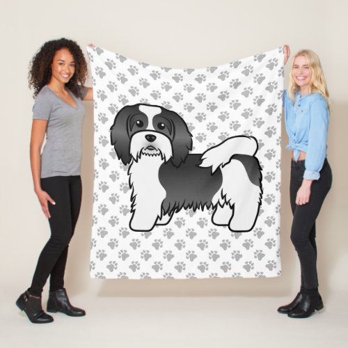 Black And White Havanese Cute Cartoon Dog Fleece Blanket