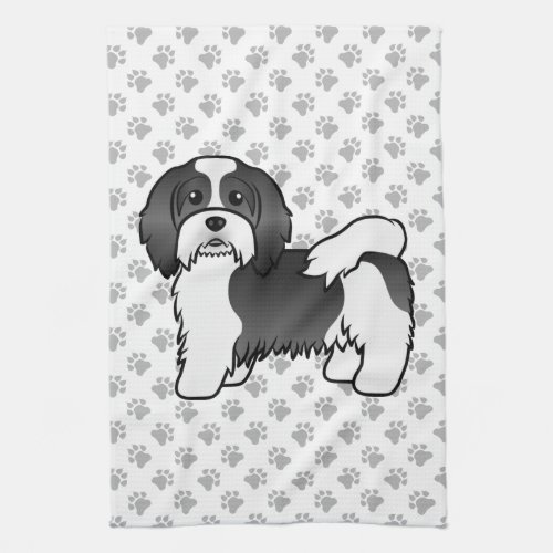 Black And White Havanese Cute Cartoon Dog Kitchen Towel