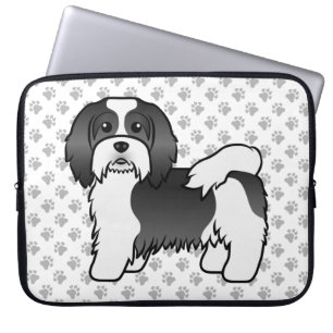 Black And White Havanese Cute Cartoon Dog Laptop Sleeve