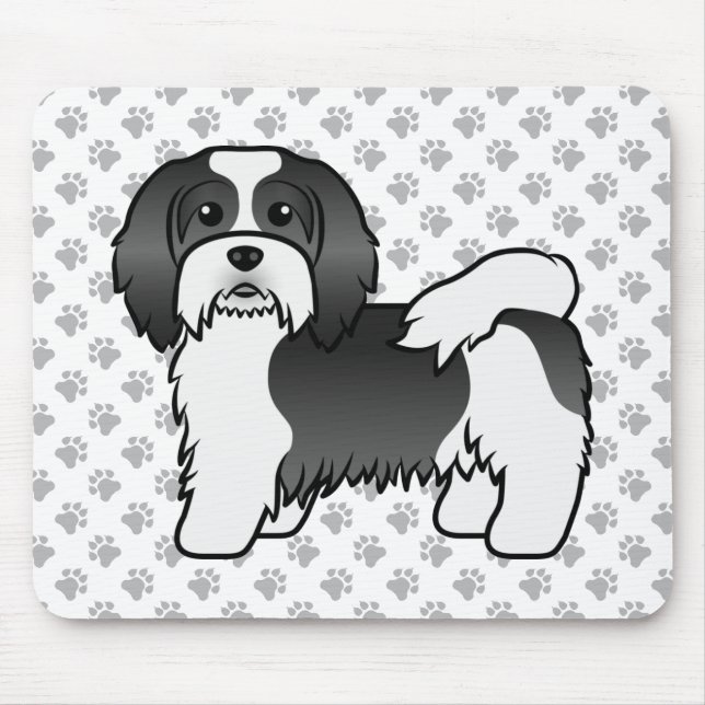 Black And White Havanese Cute Cartoon Dog Mouse Pad (Front)