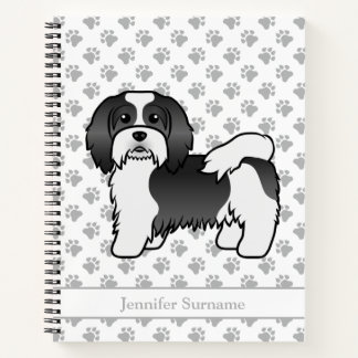 Black And White Havanese Cute Cartoon Dog &amp; Name Notebook
