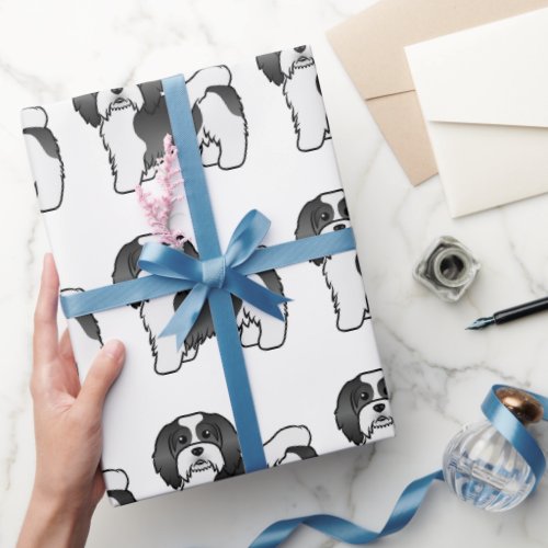 Black And White Havanese Cute Cartoon Dog Pattern Wrapping Paper