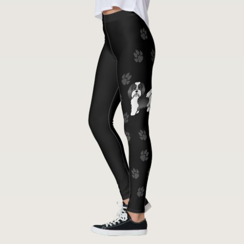 Black And White Havanese Cute Cartoon Dog  Paws Leggings