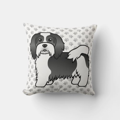 Black And White Havanese Cute Cartoon Dog  Paws Throw Pillow