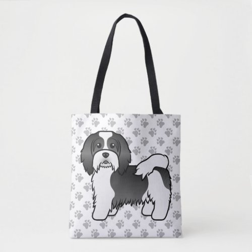 Black And White Havanese Cute Cartoon Dog  Paws Tote Bag