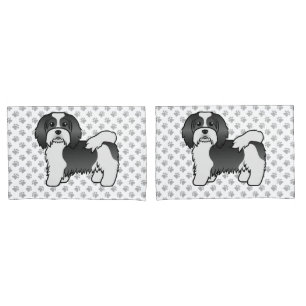 Black And White Havanese Cute Cartoon Dog Pillow Case