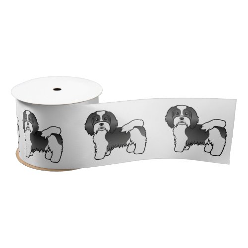 Black And White Havanese Cute Cartoon Dog Satin Ribbon