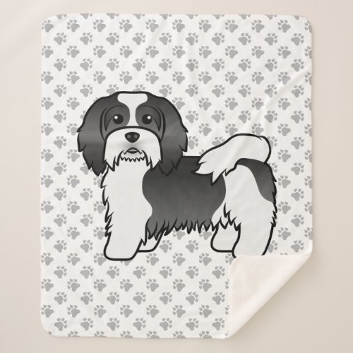 Black And White Havanese Cute Cartoon Dog Sherpa Blanket