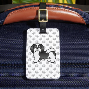 Black And White Havanese Cute Cartoon Dog & Text Luggage Tag