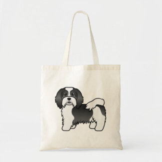 Black And White Havanese Cute Cartoon Dog Tote Bag